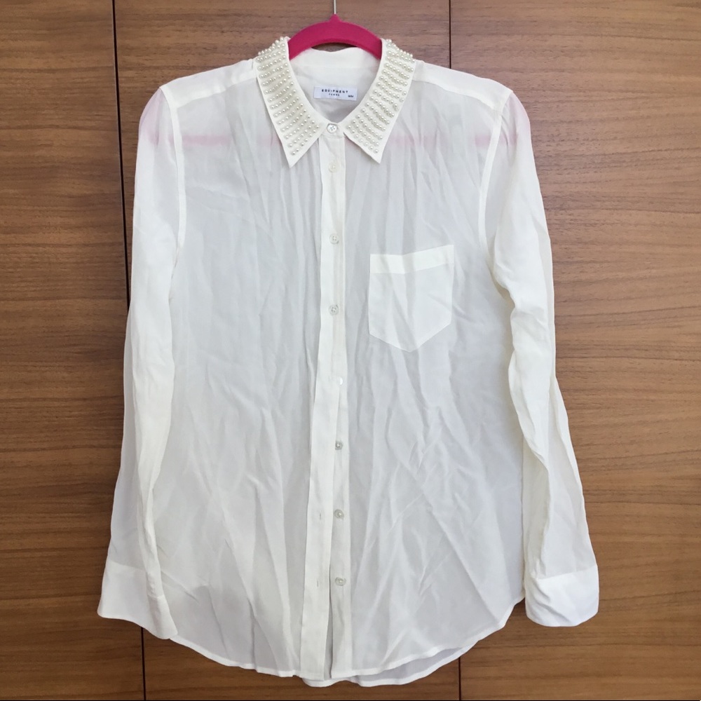 White silk pearled shirt by Equipment